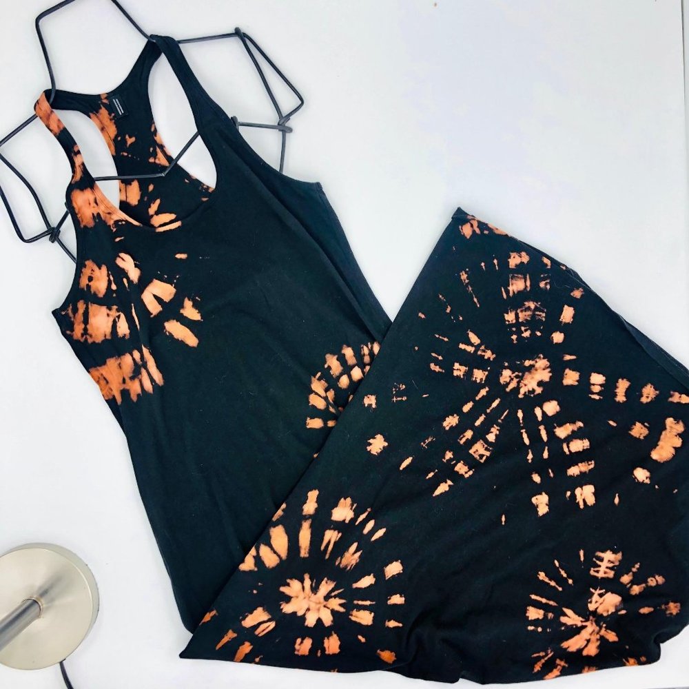 Vintage Tie Dye Floral Racerback Long Maxi Dress